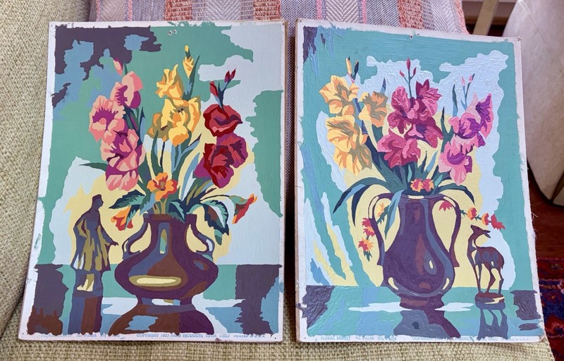 Midcentury Mod Paint-by-Number Oil Painting Pair-1953-10×13” Each-Matisse Style