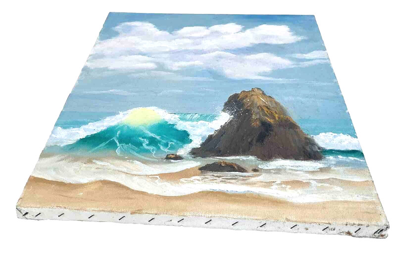 Hawaiian Beach Waves Rocks 20×16 80s Romey Lee Painting Honolulu Vacation Art HI