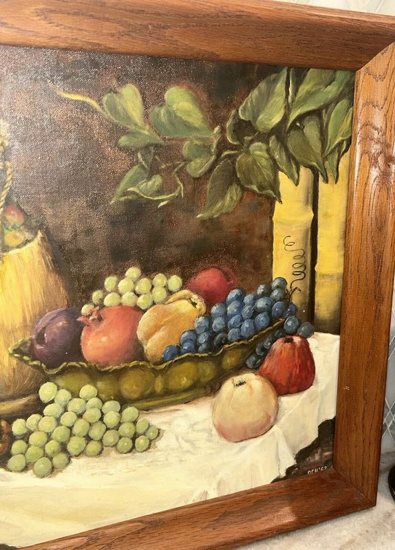 Vtg Org ‘62 Still Life Fruit Chianti Apples Grapes Oil Signed OCH Frame 19”x23” gallery