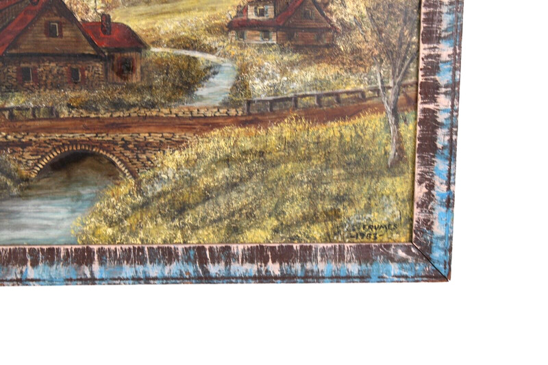 Vintage Homestead Oil Painting On Masonite Joseph Charles Frumes 1983 gallery