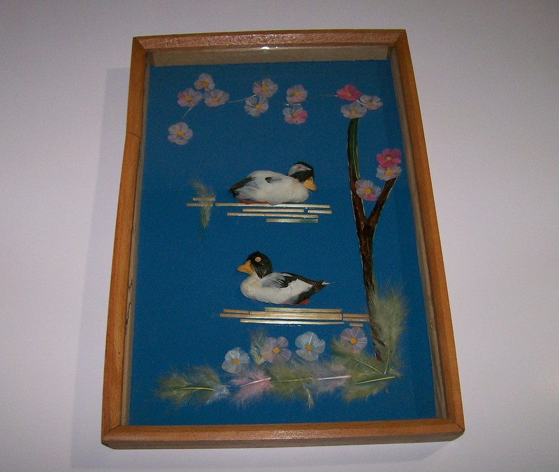 Original Painting 3d SHADOW BOX Painting, DUCKS in Water, Cherry Blossoms