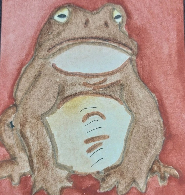 ACEO Original Art Cute Frog Card ATC Watercolor OOAK Frogs Painting GAT