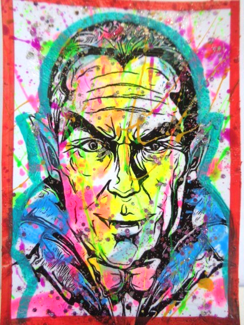 ATC ACEO Colorful HORROR DRACULA Abstract Art