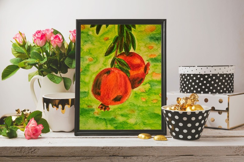 Original Watercolor Pomegranate Painting Fruit Art Kitchen Wall Decor gallery