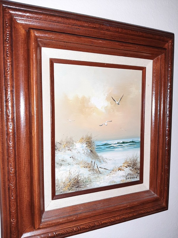 Conden signed oil Painting Board Signed Seascape Beach Seagulls 8x10 plus frame gallery