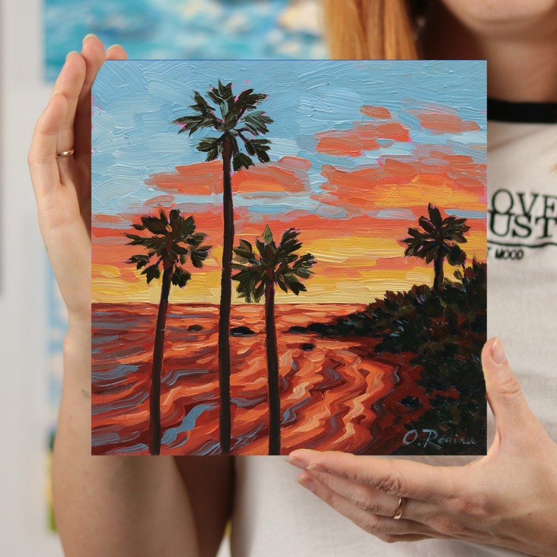 Laguna Beach Art Original California Coastal Sunset Landscape Oil Painting Palm