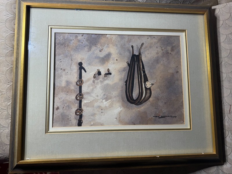 Ken Schulz (1920 – 2006) «Leather And Brass» Watercolor Painting – Signed/Framed