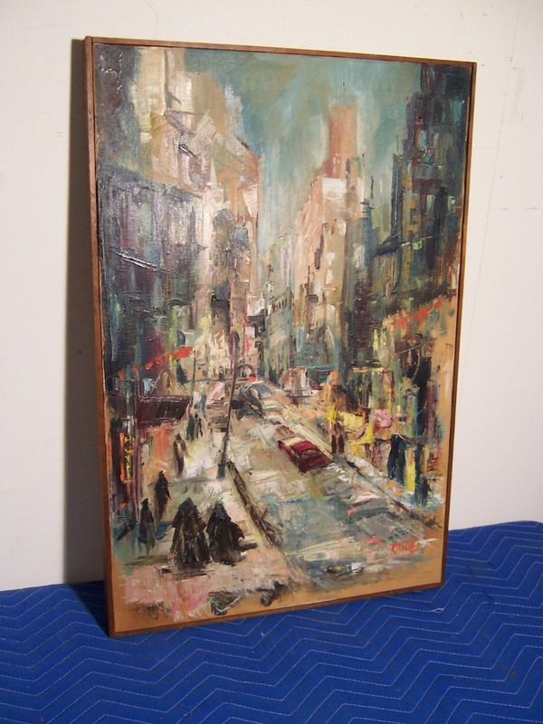 Vintage Signed Abstract Impressionist Mid Century Street Scene Oil Painting