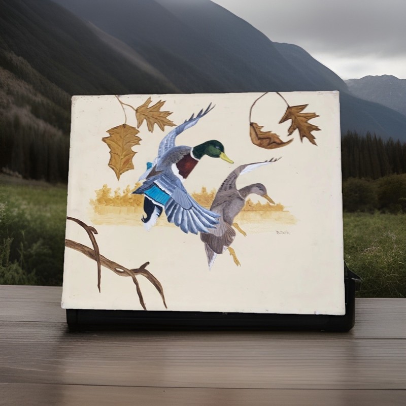 Vintage 1970s Oil Painting MALLARD DUCKS FLYING 20” X 16” Free Shipping! gallery
