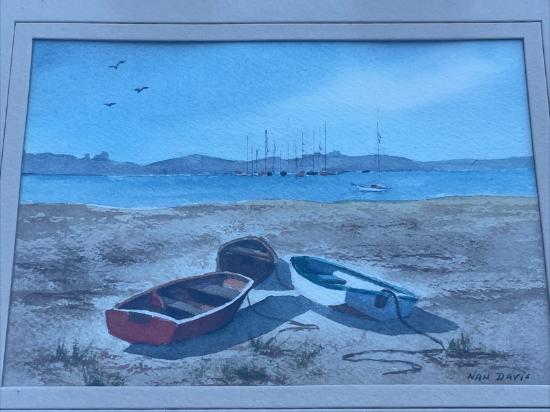 NAN DAVIS PAINTING SMALL GEM CALIFORNIA COASTAL PLEIN AIR LANDSCAPE BOATS BEACH gallery