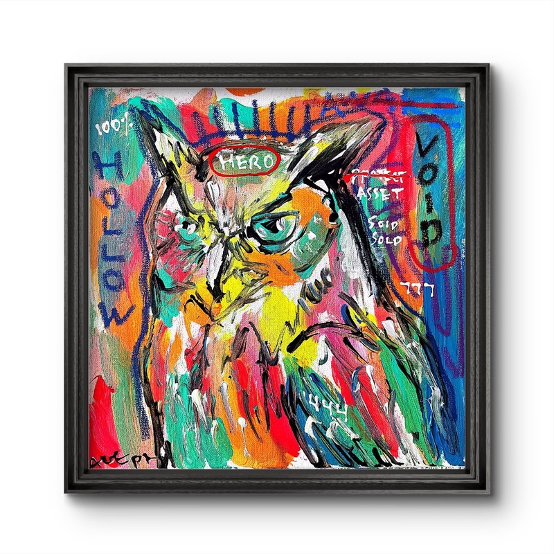 Original Abstract Owl Painting Canvas Neo Expressionist Fine Art Decor 12×12