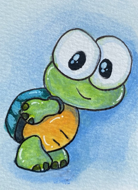 ACEO Original Mixed Media Painting Art Turtle