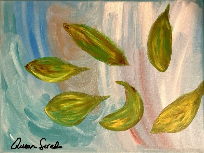 NATURE PAINTING 16X20 Drifting Green Leaves Fine Art Home Interior Decoration