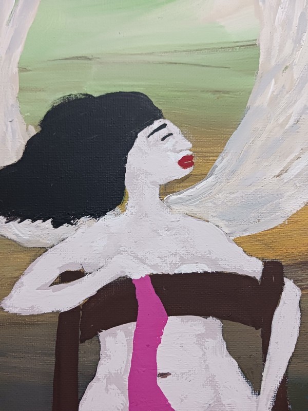 FEMALE PORTRAIT PAINTING 12x16 TITLED (TO HEAVEN IN MY EAZYCHAIR) HIGHER GROUND gallery