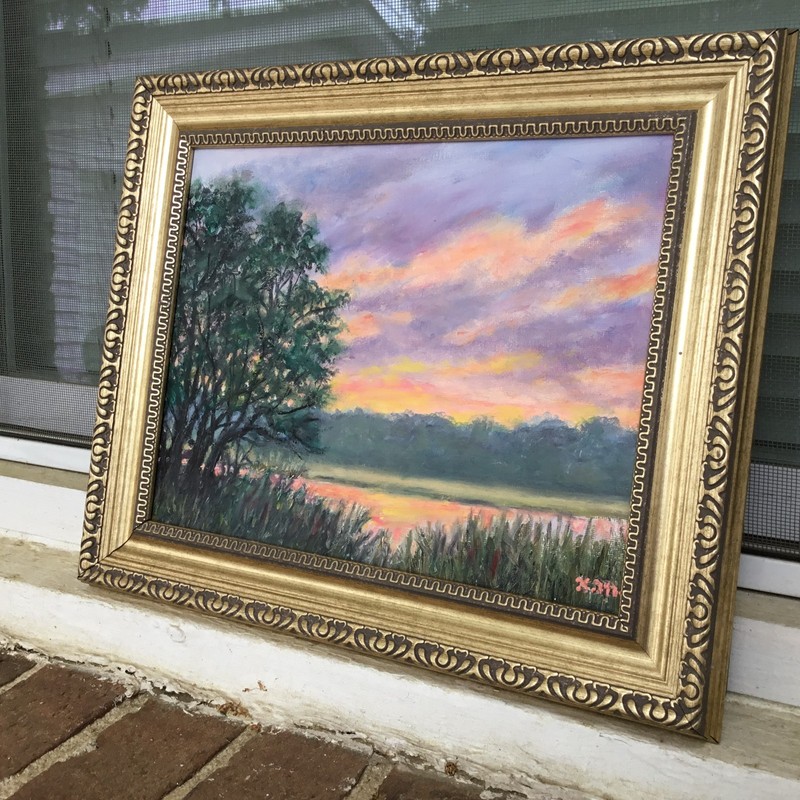 MARSH PINKS # 3 - original framed 8X10 in landscape painting by K. McDermott gallery