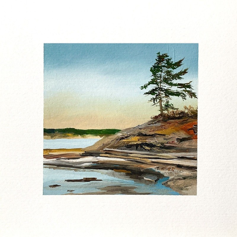 8×8 Maine Original Oil Painting Seascape Acadia Schoodic Rock Coastal Art Signed