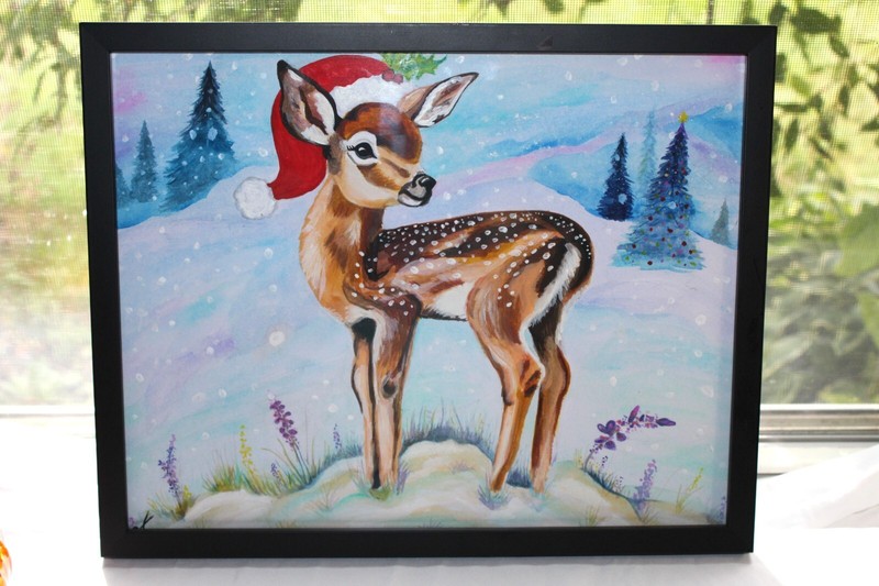 Original Water Color Christmas Deer/Fawn Painting Signed by Artist 11×14