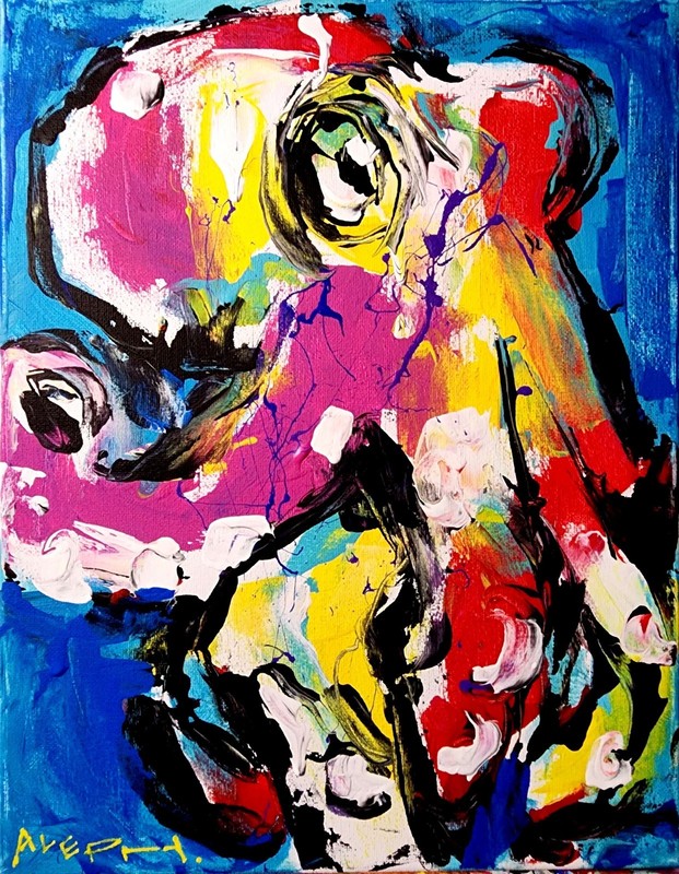 Aleph Original Impressionist Sea Animals Painting 11x14 Canvas Wall Art Decor gallery