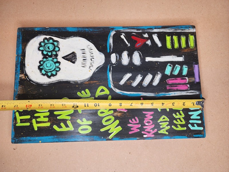 R.E.M. "It's The End Of The World.." Hand Painted Wooden Art 11" X 17" Skeleton gallery