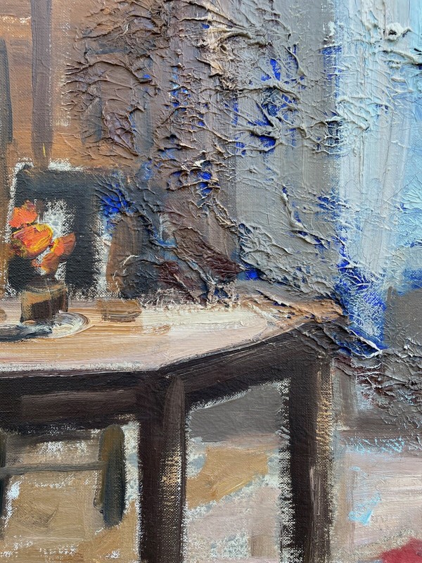Åke Wickström 1927 Interior with Figure Girl Room Furniture Window Flowers Table gallery