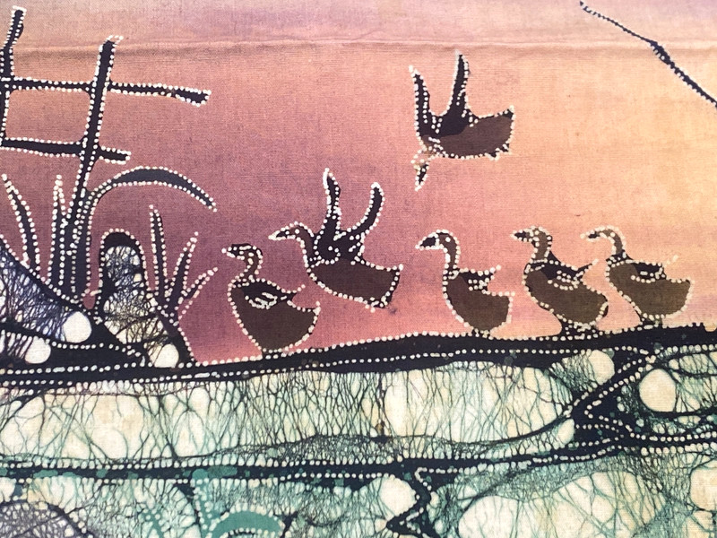 Batik Painting On Fabric Original Art Ducks Village Scene Signed gallery