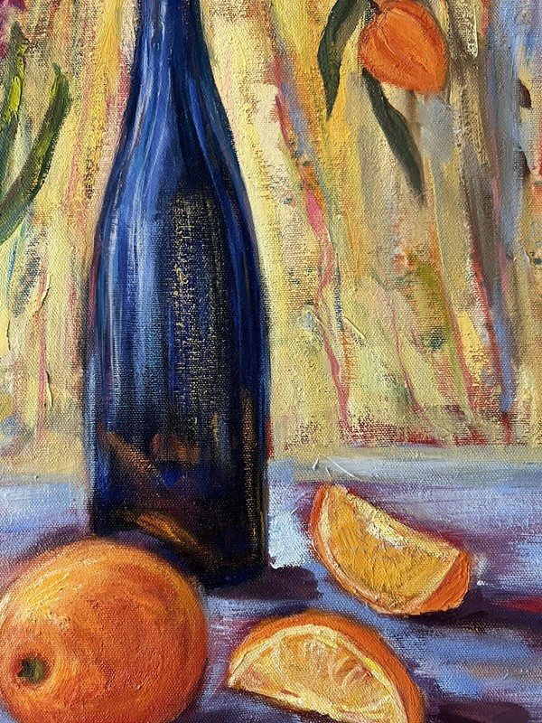 Original oil painting purple peony and orange on canvas 19*24 inch gallery
