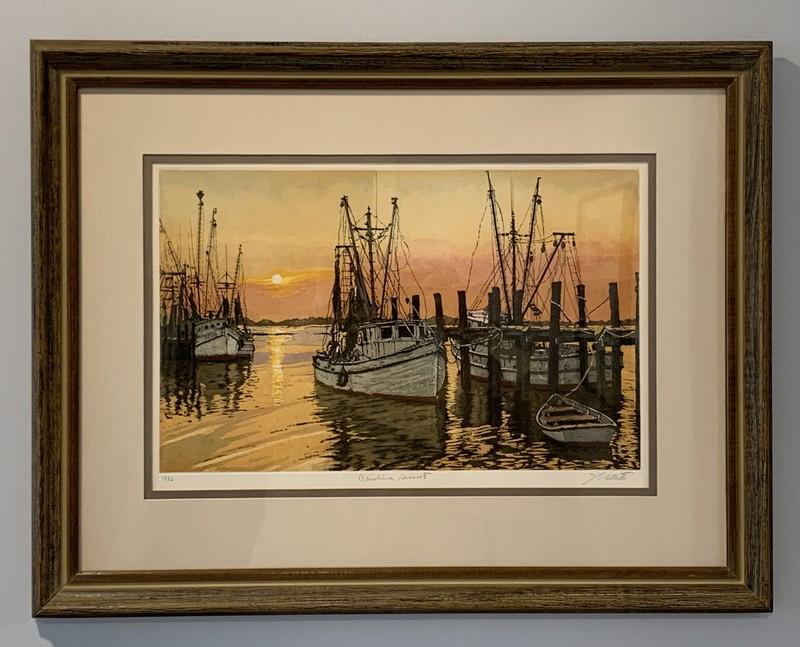 John Collette «Carolina Sunset» Framed Original Hand Colored Etching COA Signed