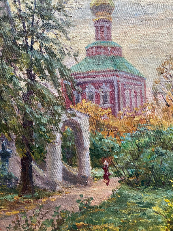 :IMPRESSIONIST RUSSIAN CHURCH ILLEGIBLE SIGNED ORTHODOX FRAME 1988 AUTUMN gallery
