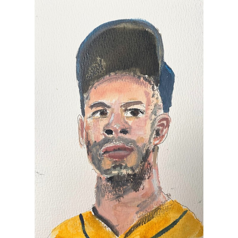 Jose Altuve Houston Baseball Watercolor & Ink Painting by Sergio Santos 5×7