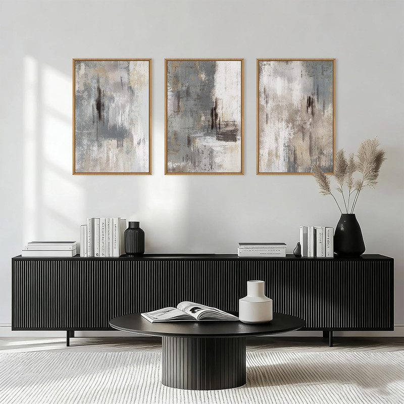 Large Grey Beige Abstract Canvas Art - Modern Minimalist Wall Decor 16"x24 gallery