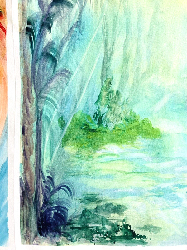 2 Visionary Psychedelic Watercolors Diptych Cosmic Forest 80s 90s SF Art 18x24" gallery