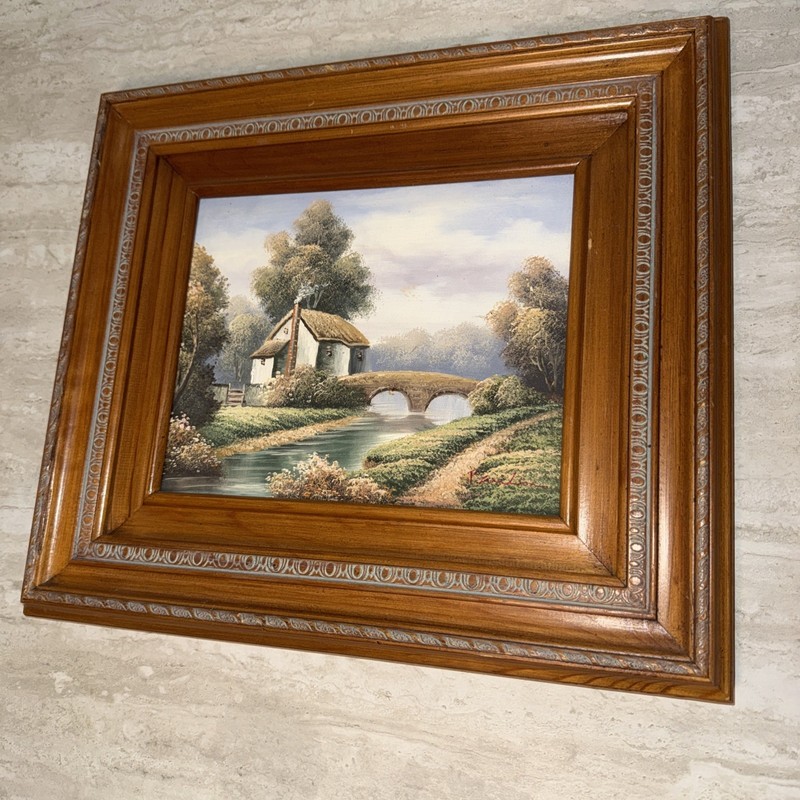 Original Oil Painting Signed P. Wilson Framed Landscape River Scene 16 X 14”