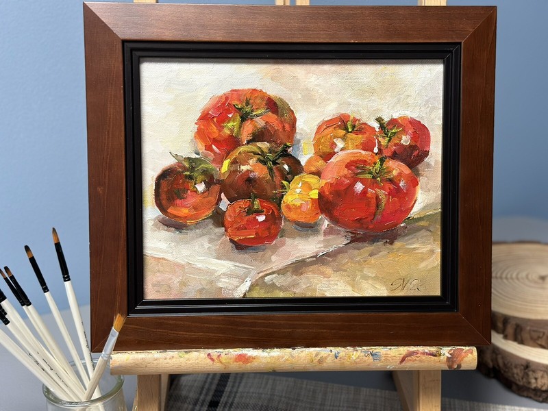 Tomato original oil painting a day, still life signed, fruit 8x10, 2022 gallery