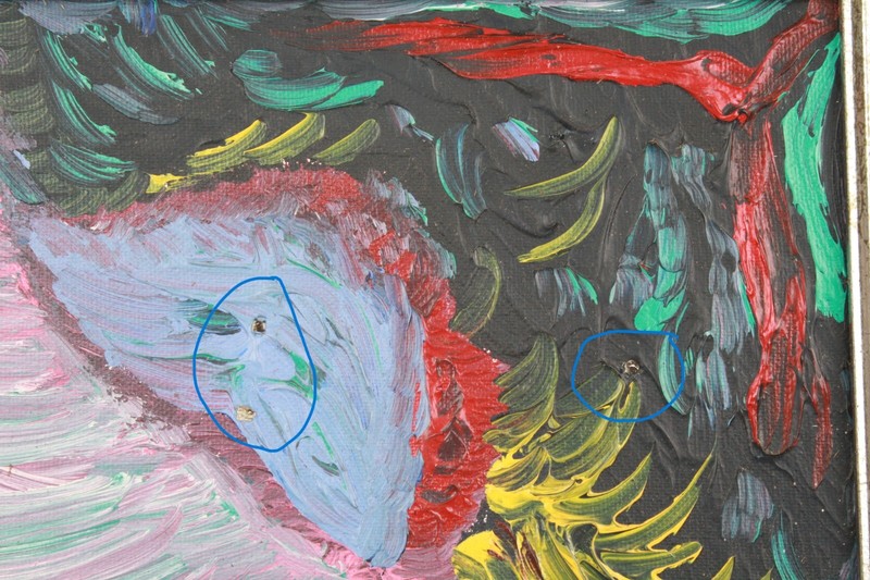 Small Vintage Abstract Acrylic Painting On Canvas Unsigned Mystery Artist gallery