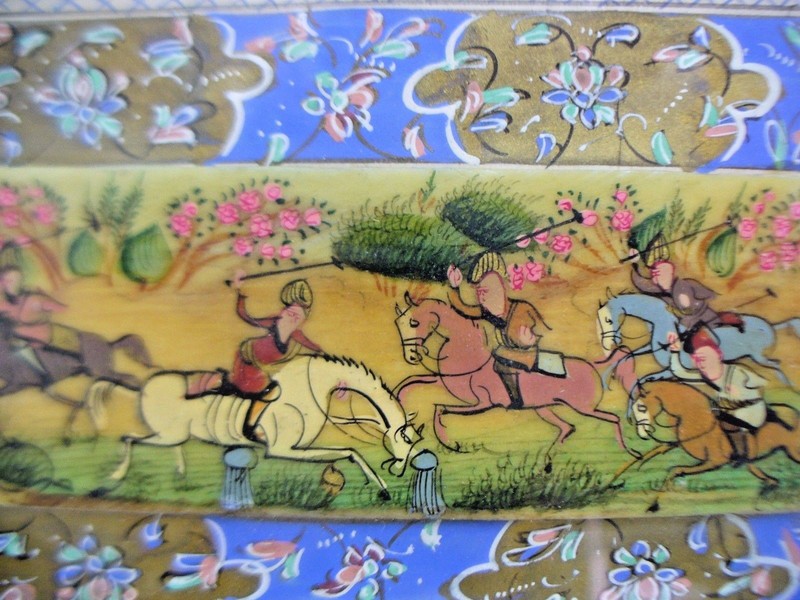 HAND PAINTING POLO GAME HORSEMEN MIDDLE EAST FRAMED MOSAIC