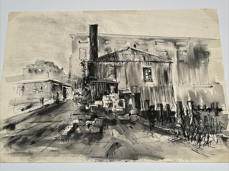VINTAGE REGIONALISM PAINTING INDUSTRIAL NEW YORK MAURICE SILBER CITYSCAPE WPA