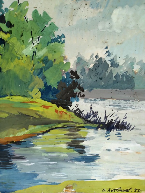 Watercolor Painting Forest Lake Litvinov Original Wall Hanging Decor n1248AAA