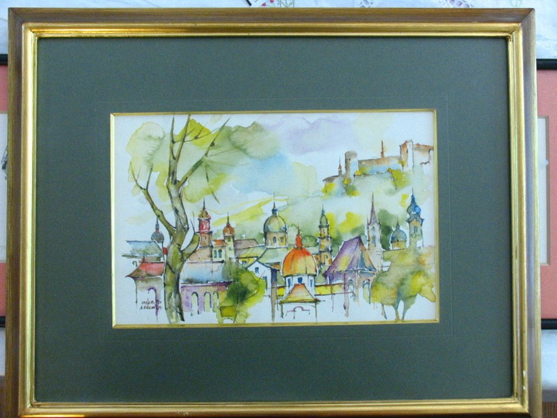 Signed Andrzey Bogoria Swiatkiewicz «Salzburg» 1991 Watercolor Painting