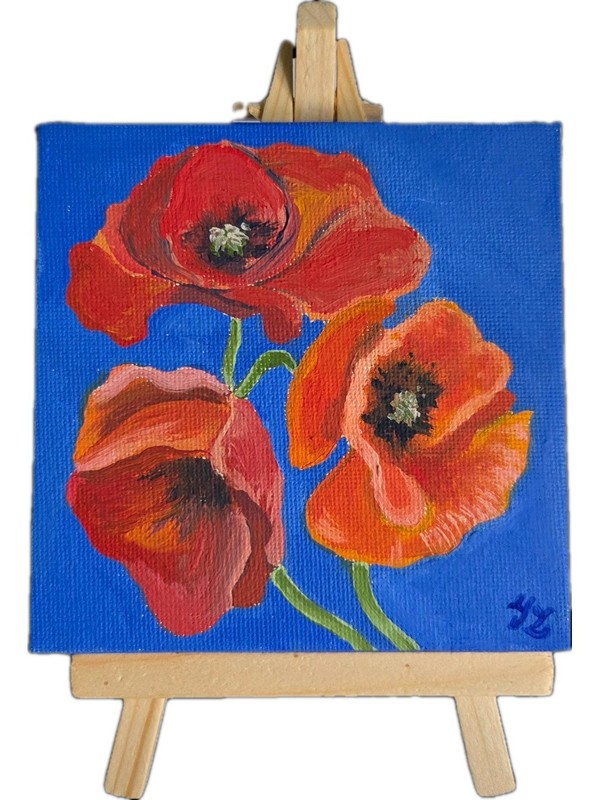 OIL PAINTING GIFT DECOR MINI FLOWERS ORIGINAL 4″X4″ SIGNED WITH MINI EASEL