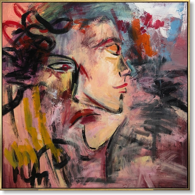 Large Abstract Expressionist Portrait Vibrant Acrylic Figurative Painting Modern