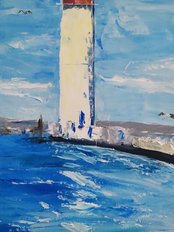Original Oil Painting on Canvas Hand-painted Art Seascape Lighthouse 50x40 cm gallery