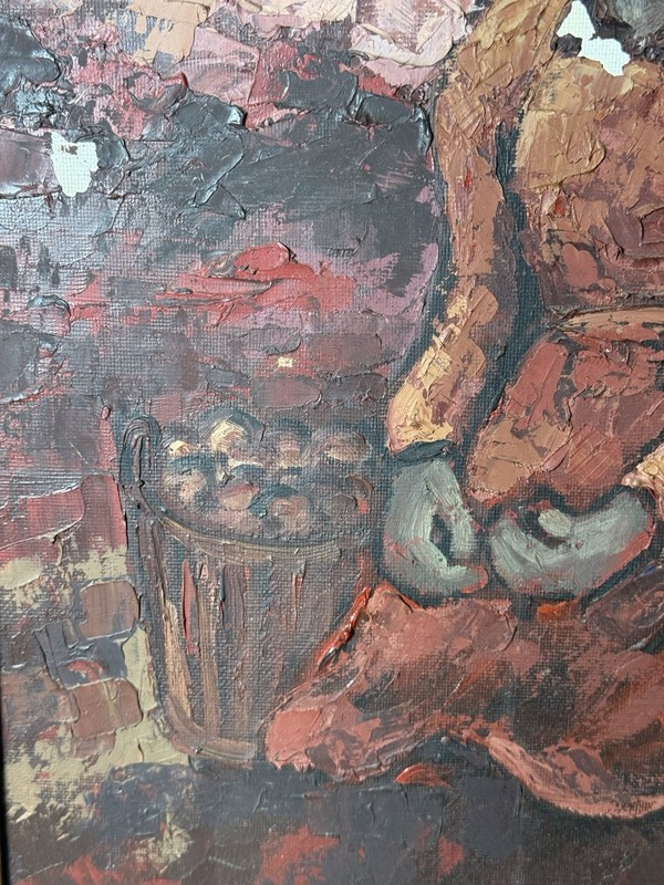 MCM Paul De Cocker Original Expressionist Oil Painting Seated Woman With Basket gallery