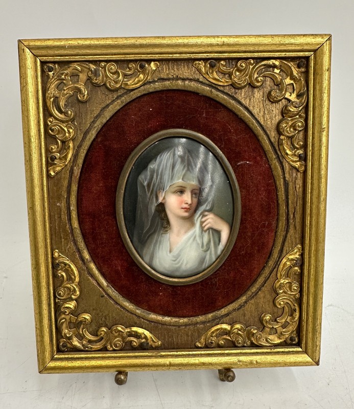 Continental Hand Painted Mini Portrait Vestal Virgin after Angelica Kauffman gallery