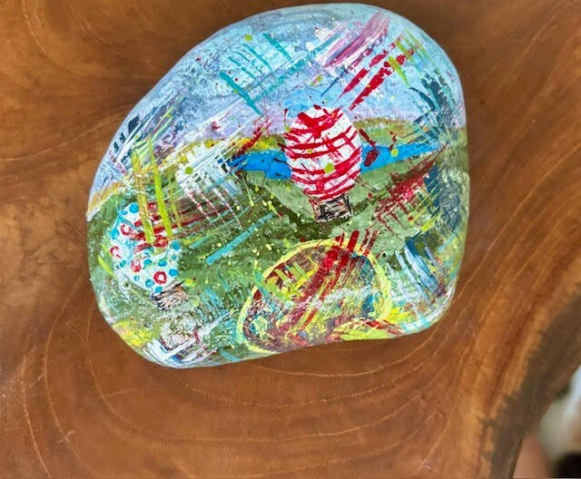 Large Hand Painted Rock "Abstract Hot Air Balloons" Collectible Art Decor gift gallery