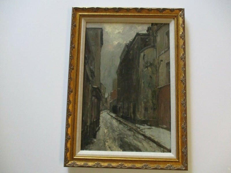ANTIQUE OIL PAINTING IMPRESSIONISM VILLAGE CITY STREET SCENE URBAN TENEMENTS OLD
