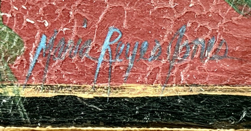 Vintage ORIGINAL Acrylic on Wood * Maria Reyes Jones "Date Palm on Red" SIGNED gallery