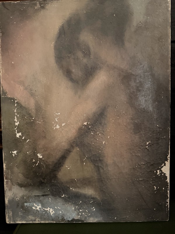Haunting Antique Figurative Oil Painting 1930-50s Western New York Folk Gothic
