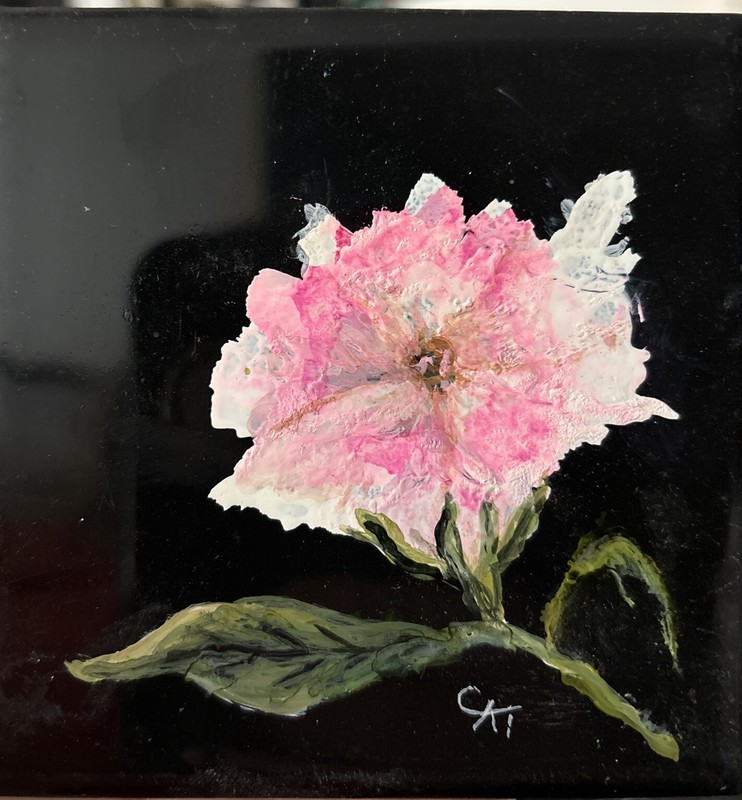 Painting Original art Flower On Tile 4”x4”