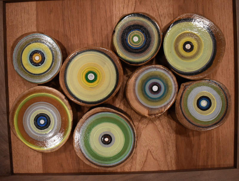 Tracy Melton Tree Ring Slice Bullseye Original Paintings Art Set of 8 Pcs