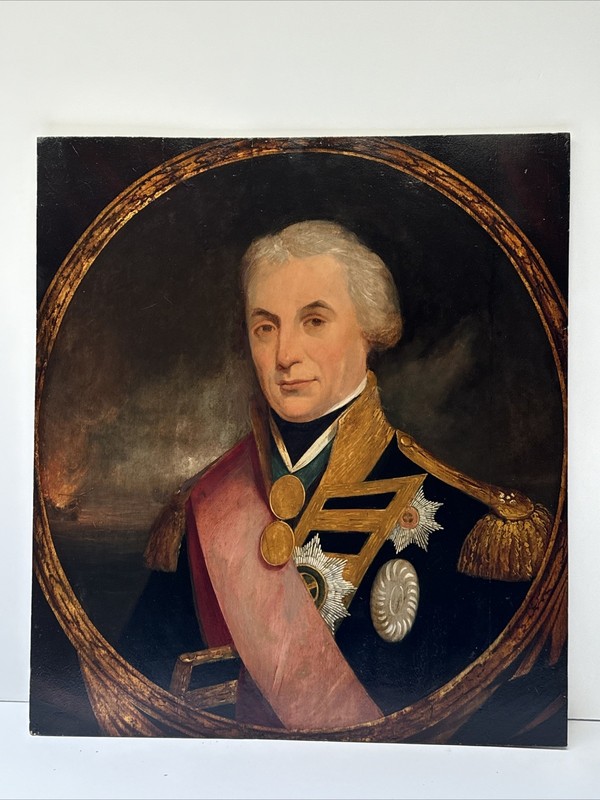 ANTIQUE NAVAL COMMANDER PAINTING PORTRAIT ADMIRAL HORATIO NELSON BATTLE RARE